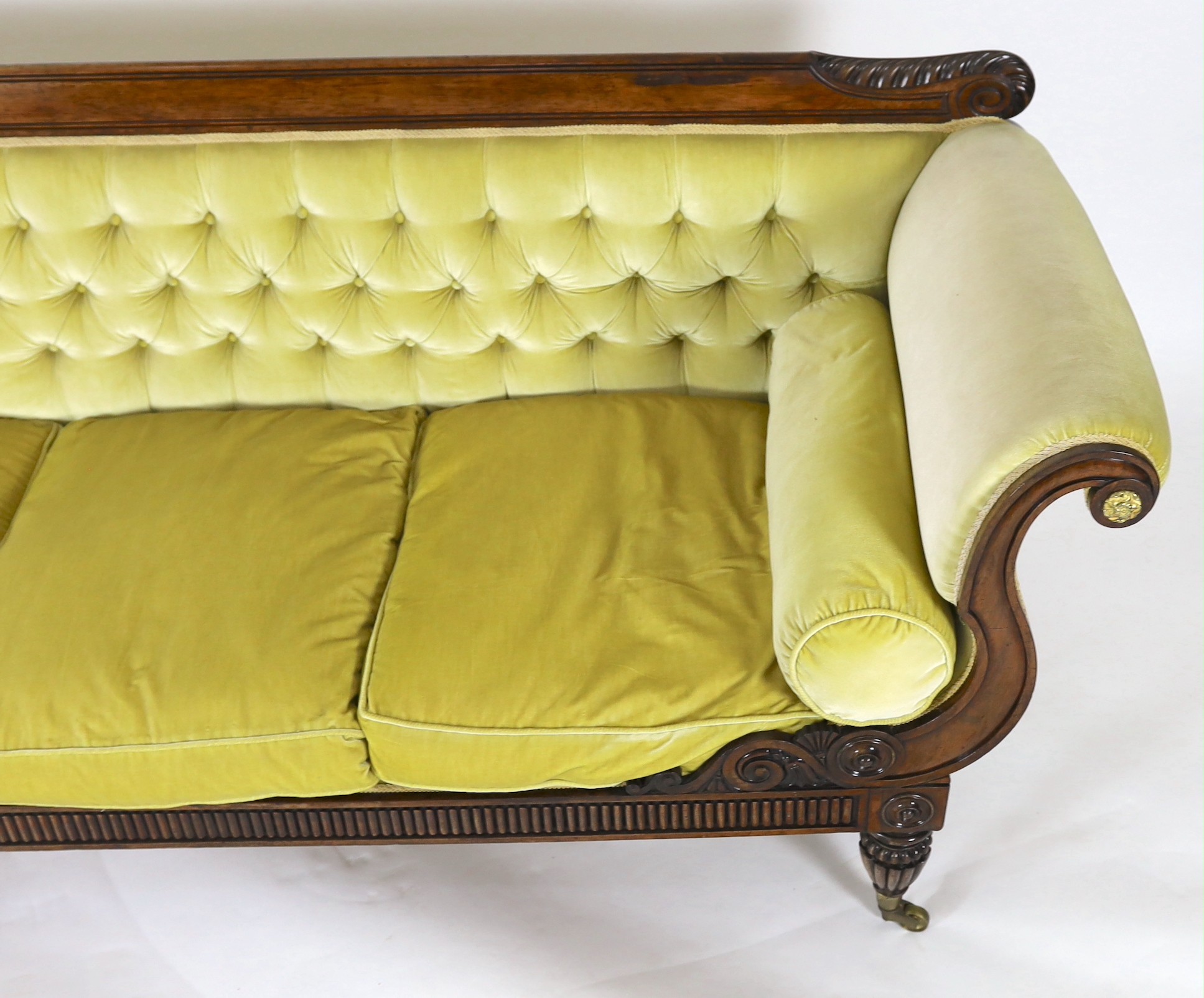 A Regency rosewood settee, W.228cm D.78cm H.90cm